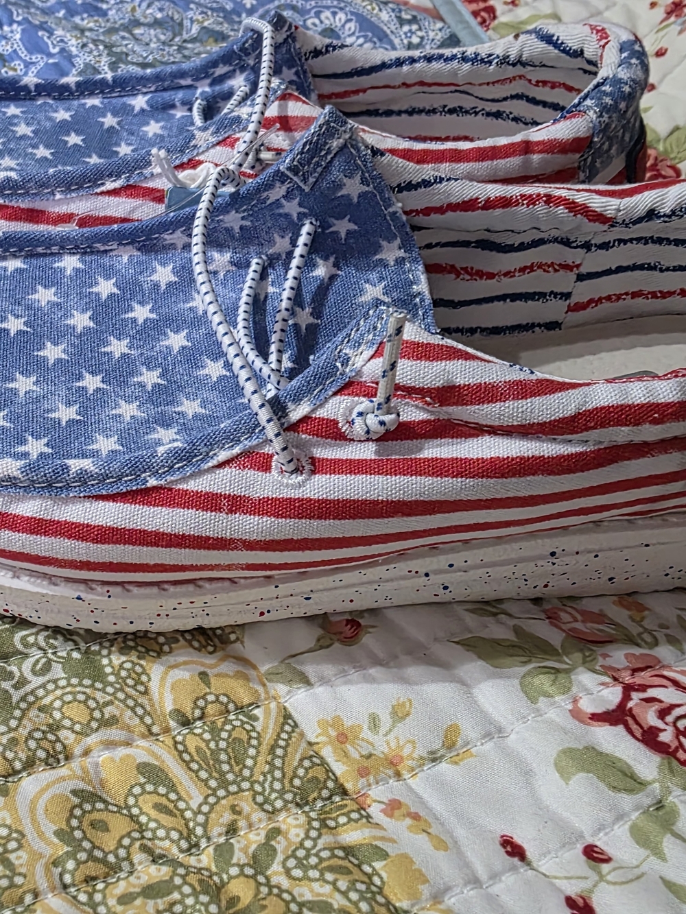 Hey Dude Kids Slip-On Sneakers in Red, White & Blue Flag Print Size 3 Big Kid